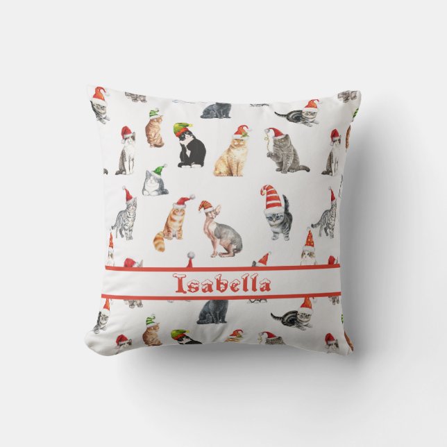 Coussin Chats de Noël Joyeux personnalisés avec chapeaux d (Recto)