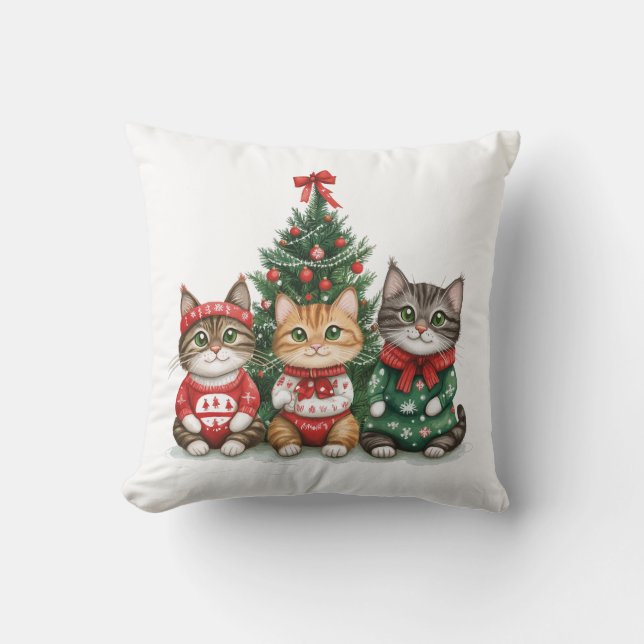 Coussin Chats de Noël mignons (Recto)