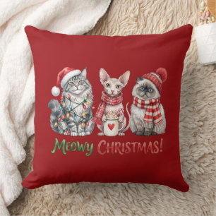 Coussin Chats de Noël mignons Meowy Noël