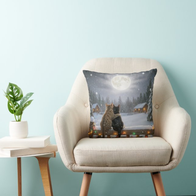 Coussin Chats de Noël se blottissant sur une clôture ennei (Chaise)