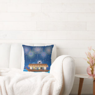 Coussin Chats délicieux dans les feux d'artifice à bord d'
