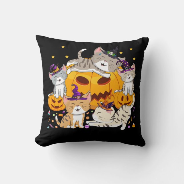 Coussin Chats d'Halloween Anime Chat Kawaii Neko Citrouill (Recto)