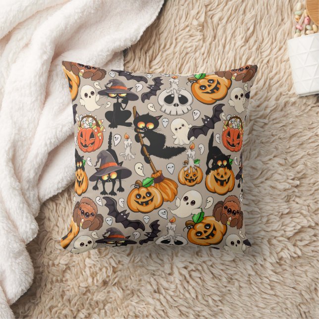 Coussin Chats drôles de Halloween Fête (Couverture)