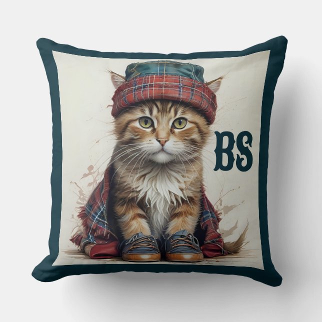 Coussin Chats écossais déguisé - chats tartans charmants (Recto)