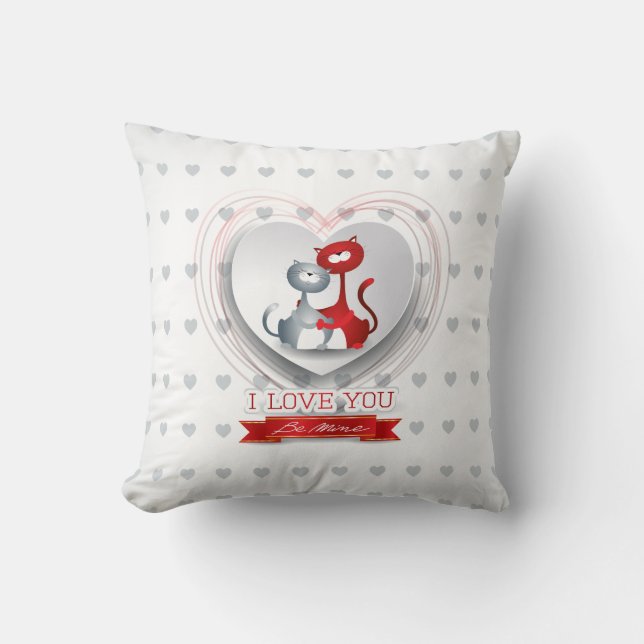 Coussin Chats en amour avec coeur (Recto)