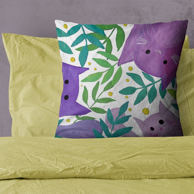 Coussin Chats et branches - violet et vert (Créateur téléchargé)