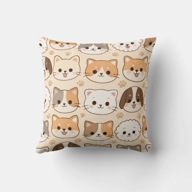 Coussin Chats et chiens de dessin animé mignons motif anim (Verso)