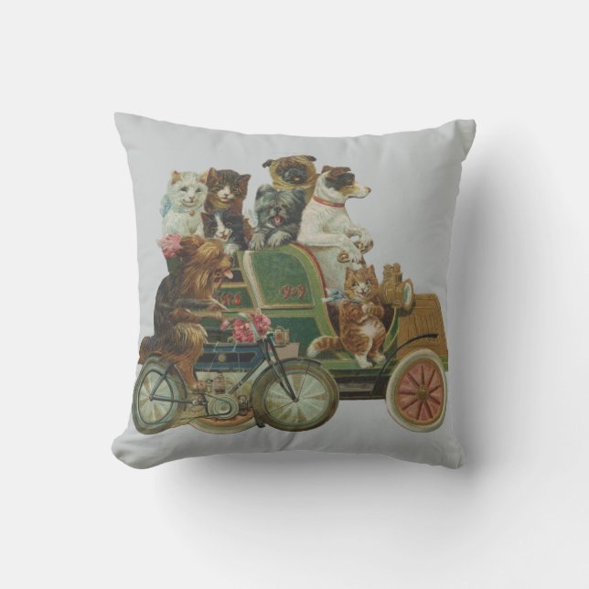 Coussin Chats et chiens de Louis Wain dans la voiture (Recto)