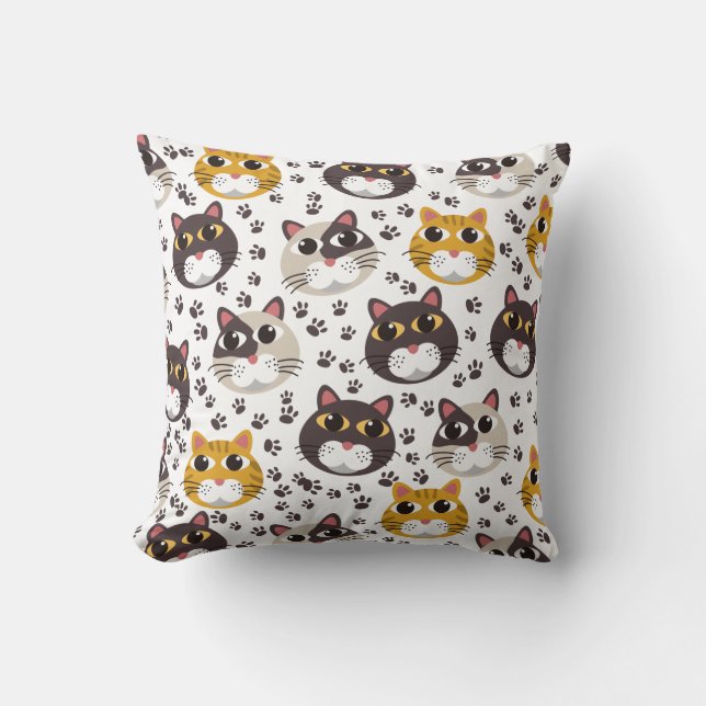 Coussin Chats et empreintes de pattes motif (Recto)
