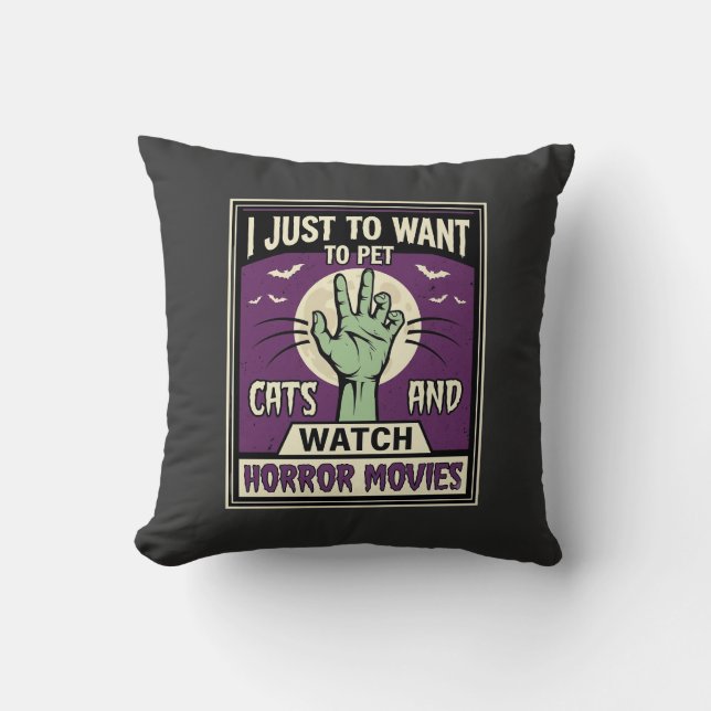 Coussin Chats Et Films D'Horreur Design Halloween (Recto)