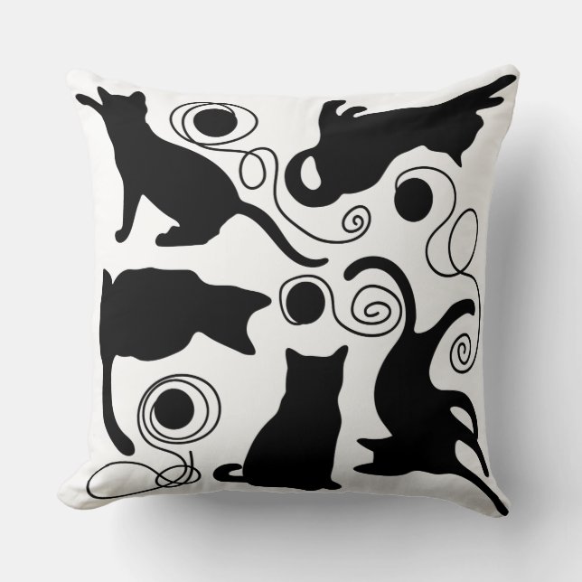 Coussin Chats et silhouettes de fils (Recto)