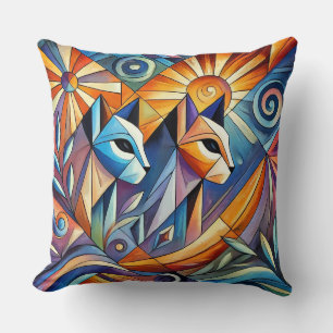 Coussin Chats géométriques abstraits aux couleurs vives