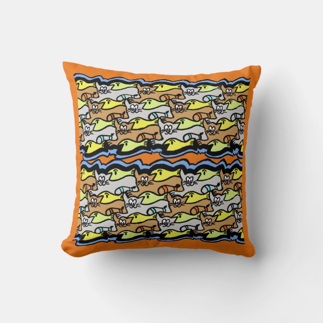 Coussin Chats graphiques et caricature de poisson Poudre B (Recto)