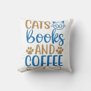 Coussin Chats, Livres & Café Jeu d'oreiller