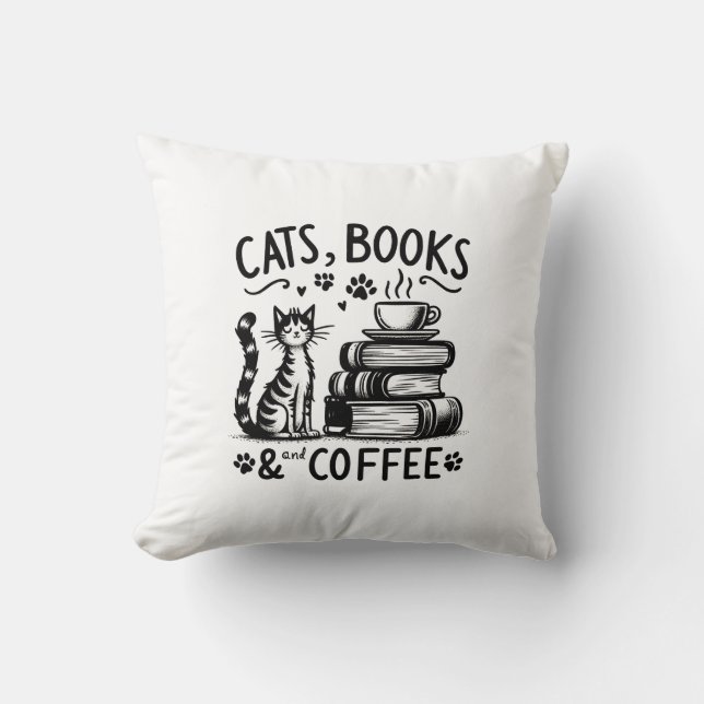 Coussin Chats, livres et café (Recto)