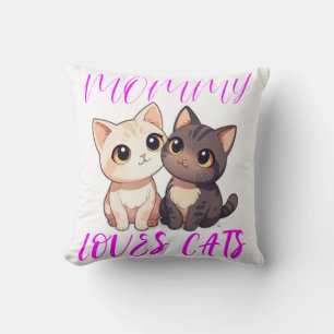 Coussin Chats mignons avec maman rose aime Chats Typograph