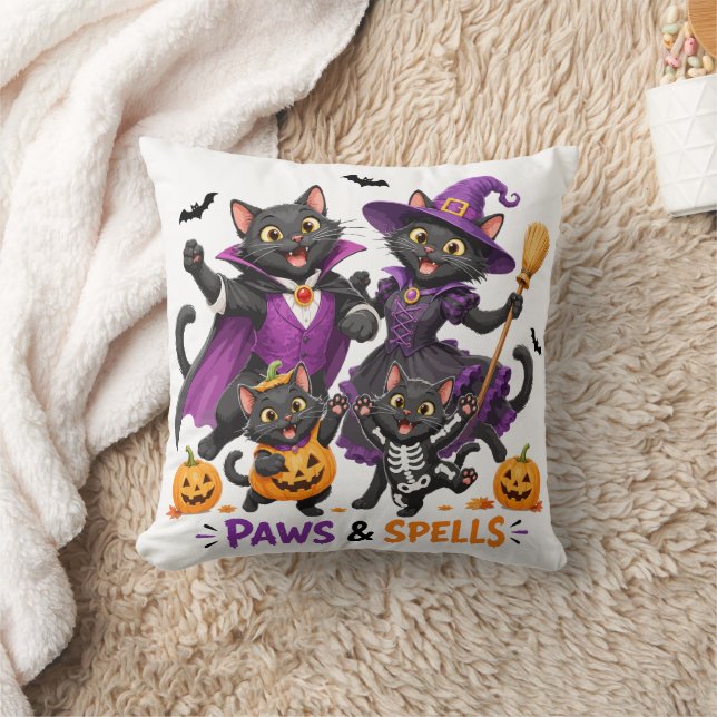 Coussin Chats mignons d'Halloween Pattes et Sortilèges (Couverture)