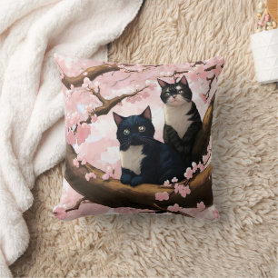 Coussin Chats Mignons Sur Un Arbre En Fleur De Cerise
