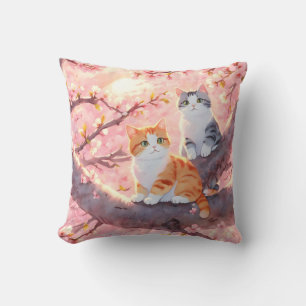 Coussin Chats Mignons Sur Un Arbre En Fleur De Cerise