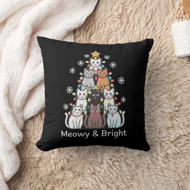 Coussin Chats Noël Arbre Meowy Bright Cute Xmas (Couverture)