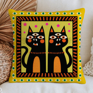 Coussin Chats noirs à trois yeux Funky Evil Eyes Maximalis