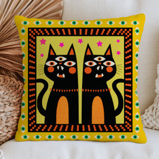 Coussin Chats noirs à trois yeux Funky Evil Eyes Maximalis
