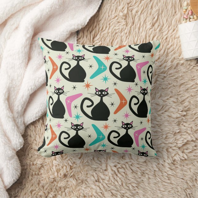 Coussin Chats noirs atomiques du milieu du siècle avec boo (Couverture)
