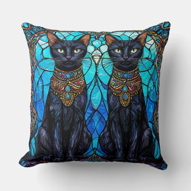 Coussin Chats noirs dans un design de vitrail artistique (Recto)