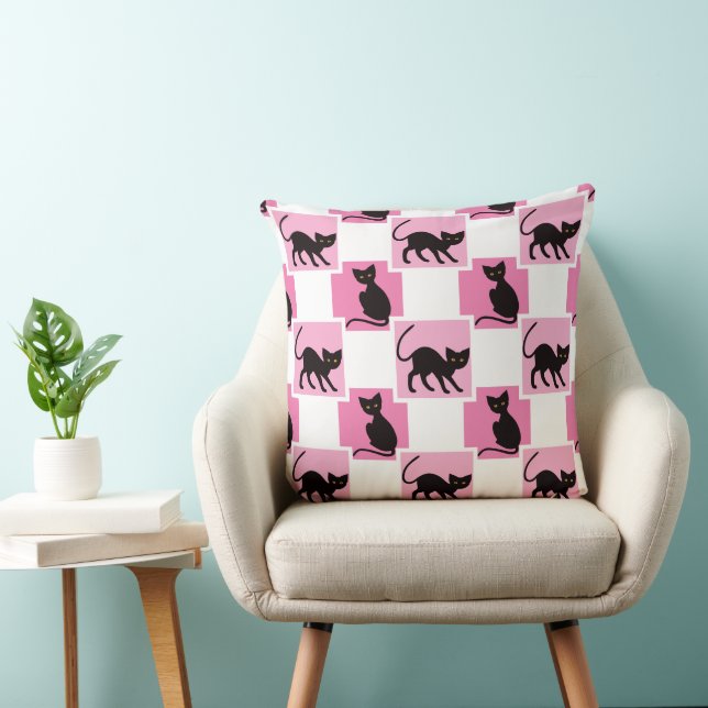 COUSSIN CHATS NOIRS D'HALLOWEEN ROSE NOIR ET BLANC (Chaise)