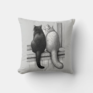 Coussin Chats noirs et blancs à la fenêtre