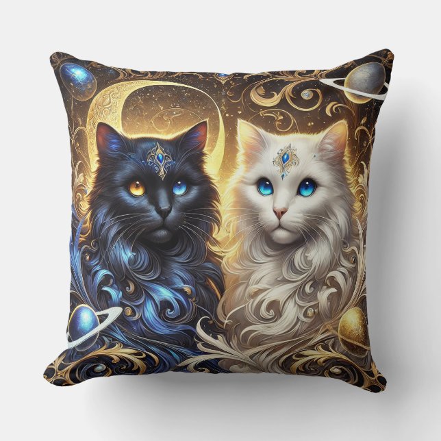 Coussin Chats noirs et blancs majestueux  (Recto)