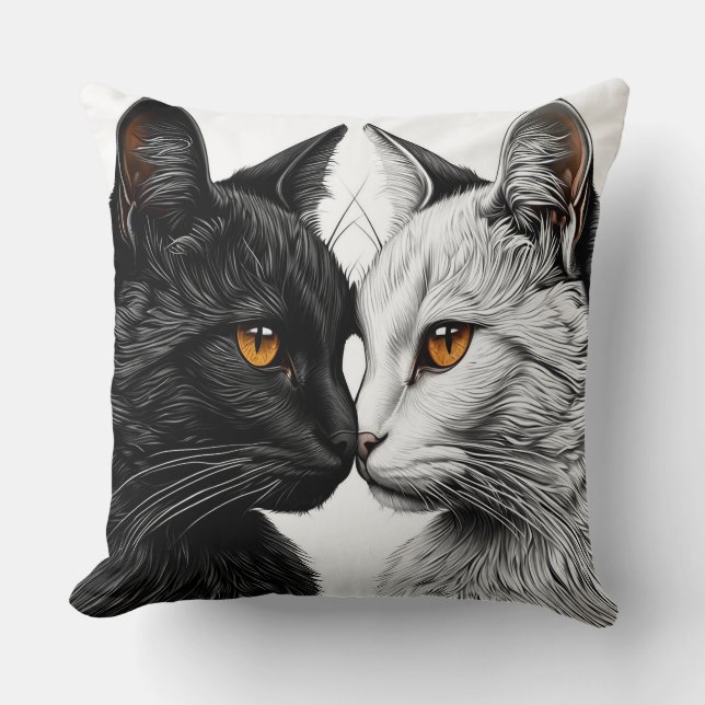 Coussin Chats noirs et blancs se faisant face (Recto)