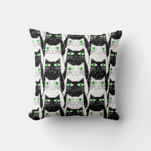 Coussin Chats noirs et blancs Vieux imprimé Vintage