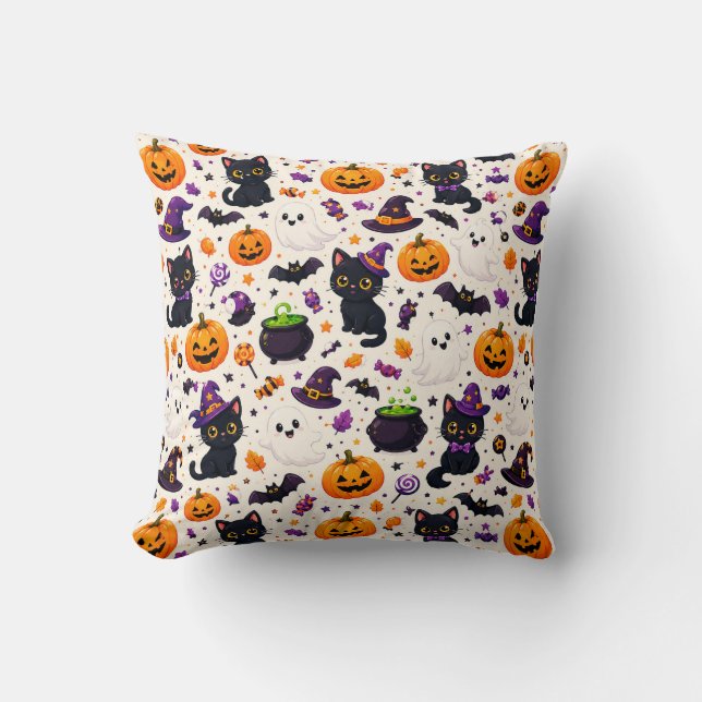 Coussin Chats noirs et citrouilles Utilisations de motif H (Recto)