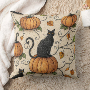 Coussin Chats noirs et Motif Citrouille d'Halloween