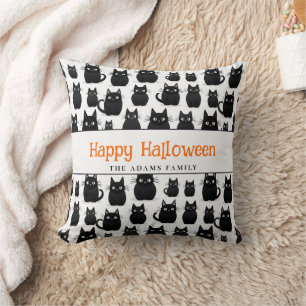 Coussin Chats noirs Nom personnalisé Bonne Halloween