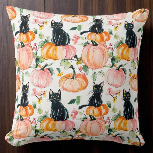 Coussin Chats noirs sur citrouilles automne Halloween  (Créateur téléchargé)