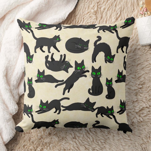 Coussin Chats noirs Yeux verts Adorables chatons Crème cha (Couverture)