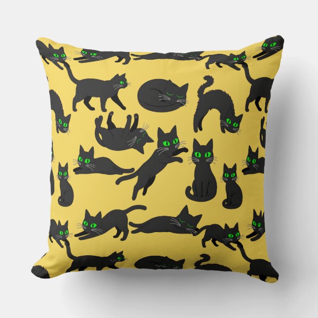 Coussin Chats noirs Yeux verts Chatons mignons (Recto)