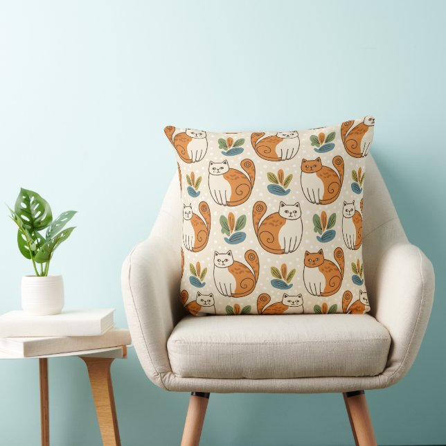 Coussin Chats orange et blanc Style d'art naïf (Chaise)