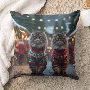 Coussin Chats Persans Noël Neige Vacances