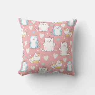 Coussin chats potelés en bleu pastel, blanc et rose