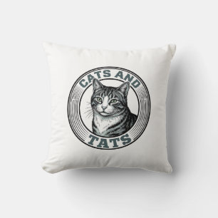 Coussin Chats Rétro et Tatouages Gravure Design de Chat_1