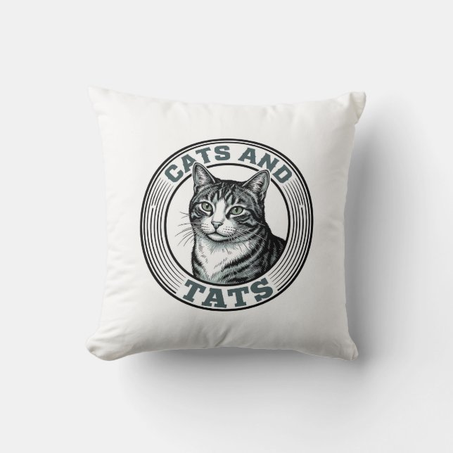 Coussin Chats Rétro et Tatouages Gravure Design de Chat_1 (Recto)
