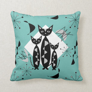 Coussin Chats rétro Starburst atomique moderne milieu du 