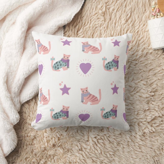 Coussin Chats roses mignons avec coeur et étoiles motif (Couverture)