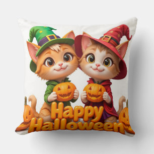 Coussin Chats roux mignons avec chapeaux de sorcière citro