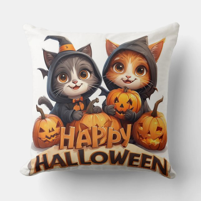 Coussin Chats roux mignons avec chapeaux de sorcière citro (Recto)