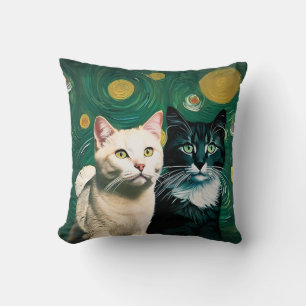 Coussin Chats sous la nuit étoilée (Jeu d'oreiller)