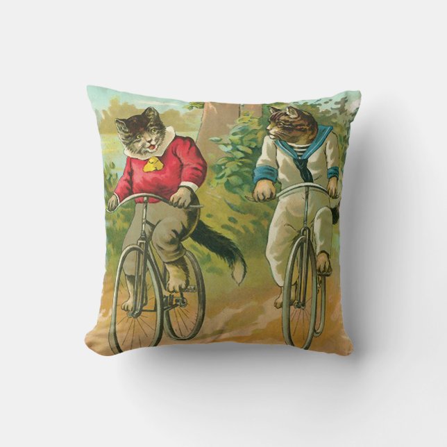 Coussin Chats vintages sur la bicyclette (Recto)